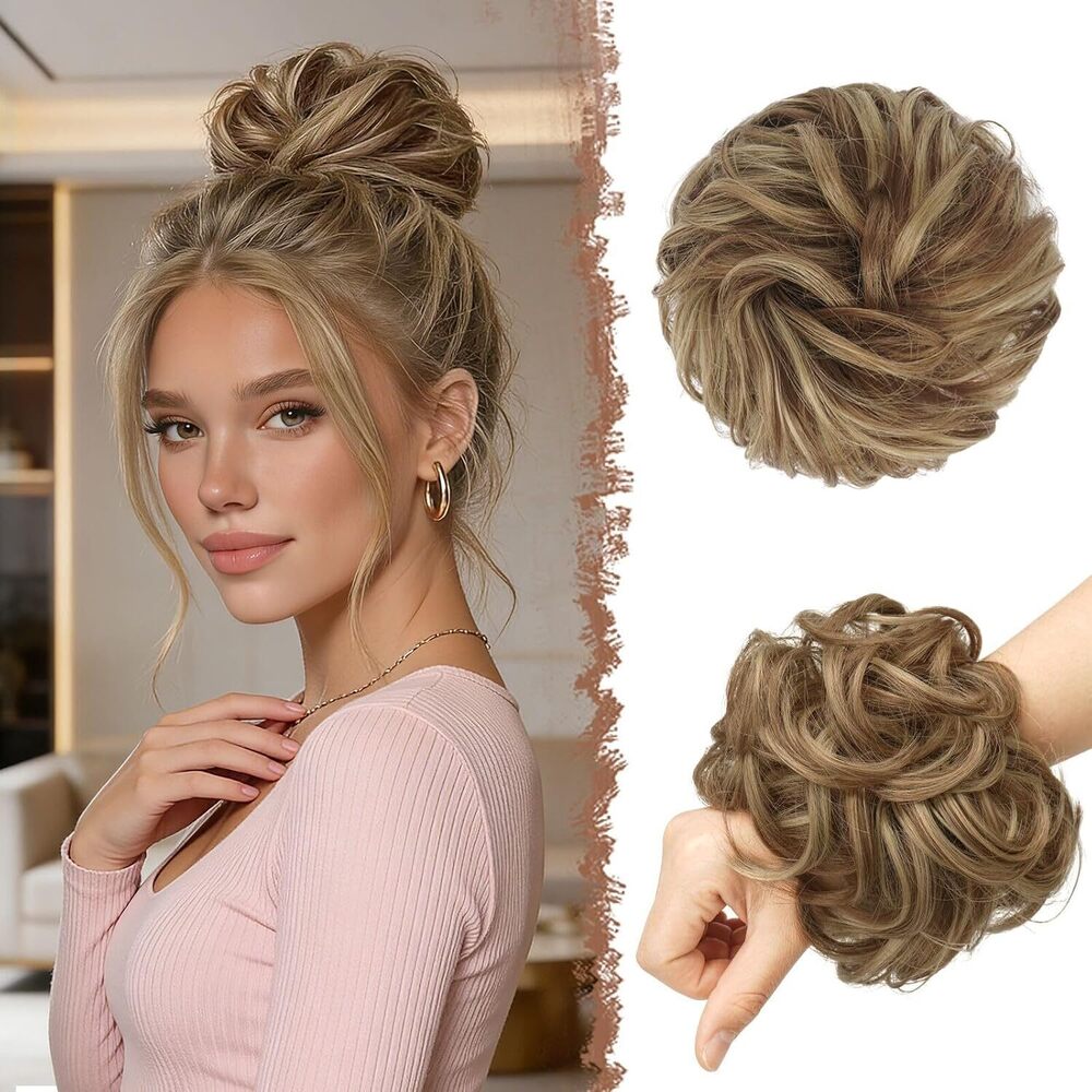 Large Messy Bun Hair Piece - Wavy Synthetic Chignon Scrunchies Elastic